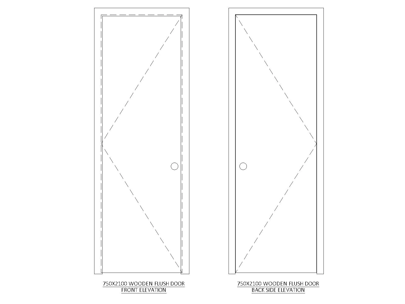 Free 750x2100 Flush Wooden Door Elevation CAD Block