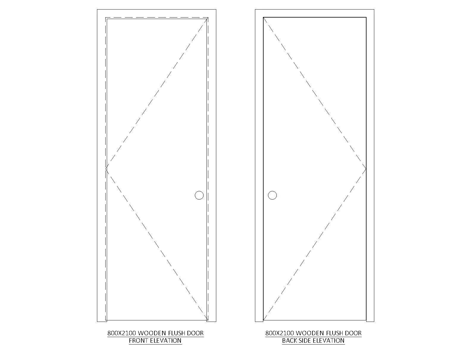 Free 800x2100 Flush Wooden Door Elevation CAD Block
