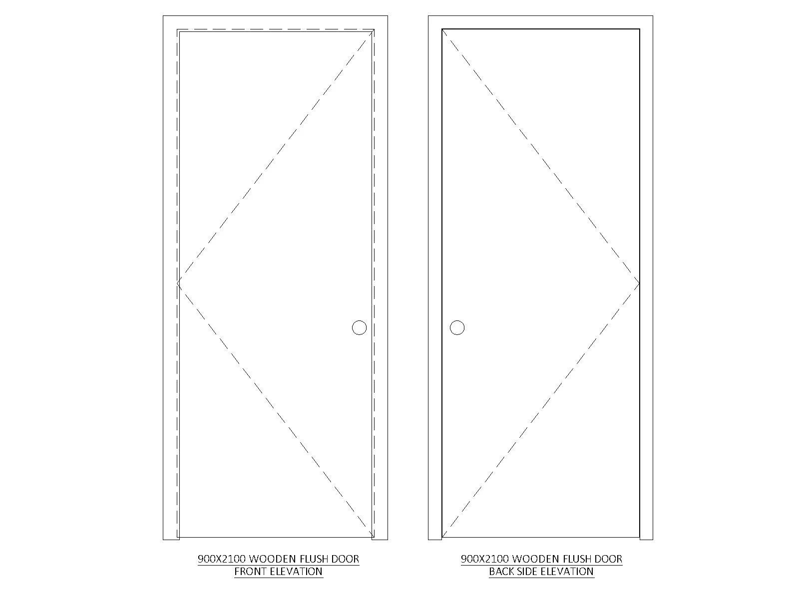 Free 900x2100 Flush Wooden Door Elevation CAD Block