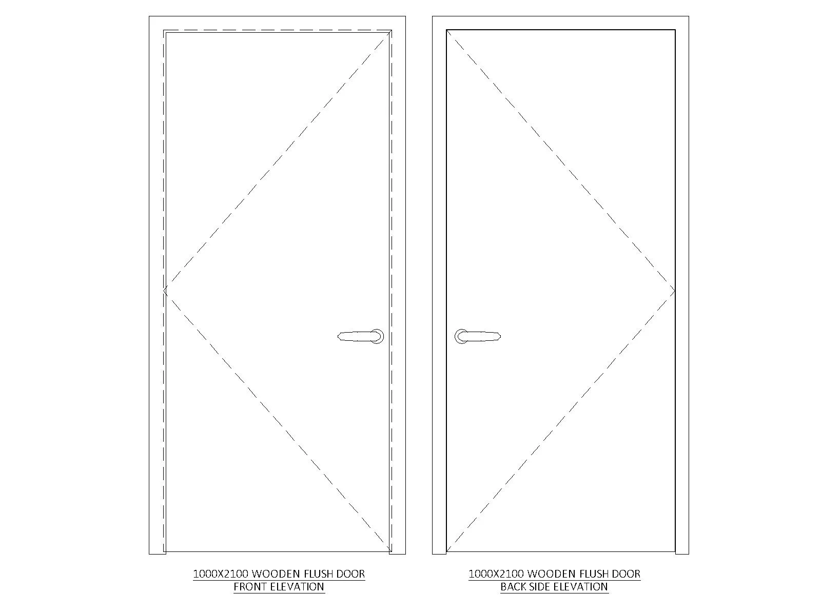 Free 1000x2100 Flush Wooden Door Elevation CAD Block