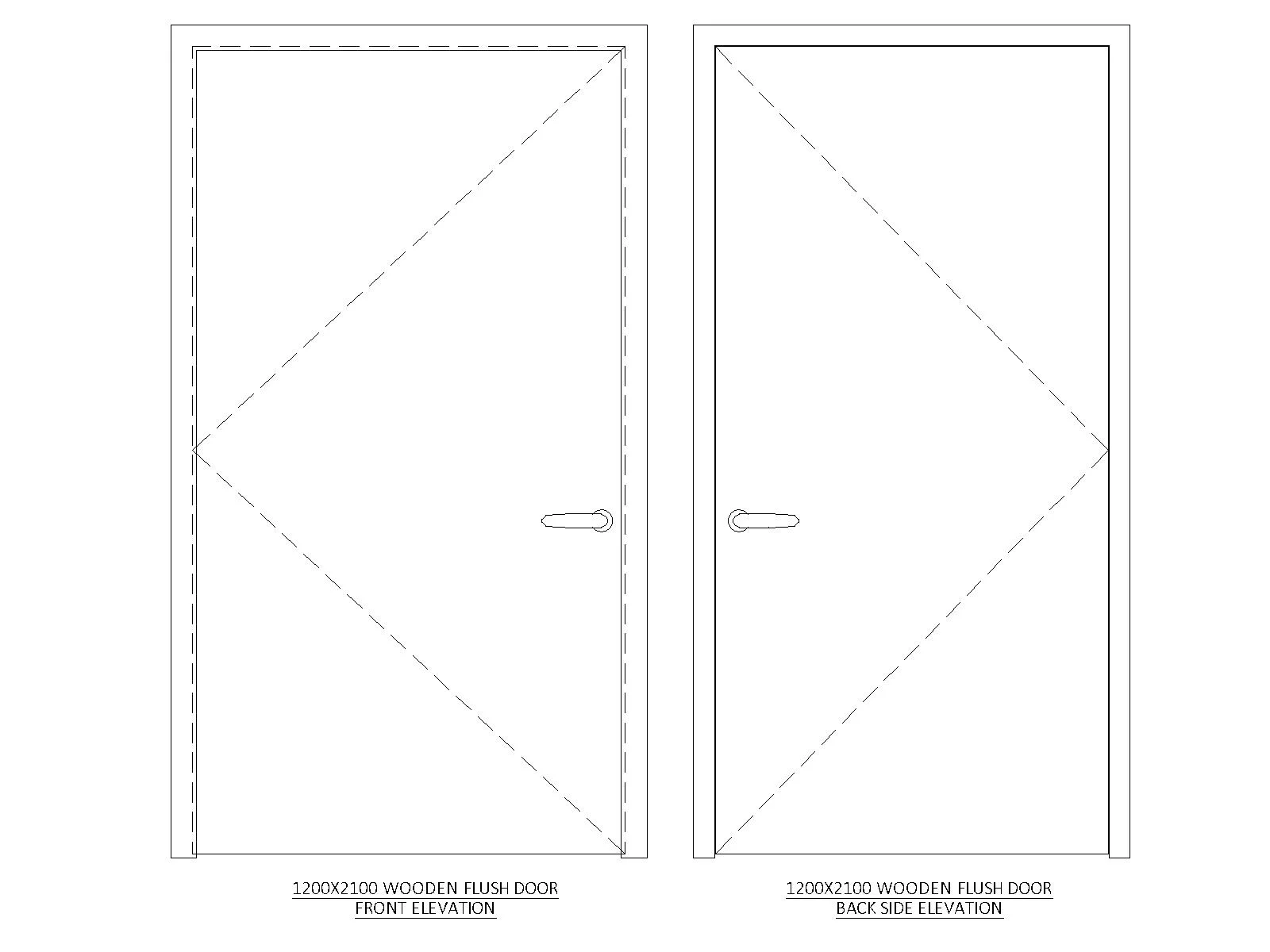 Free 1200x2100 Flush Wooden Door Elevation CAD Block