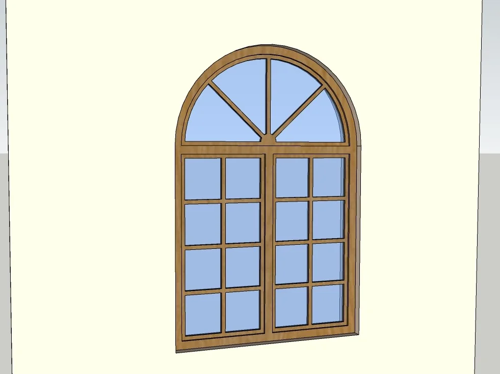 Semi-Circular Arched Top Wooden Casement Window Model