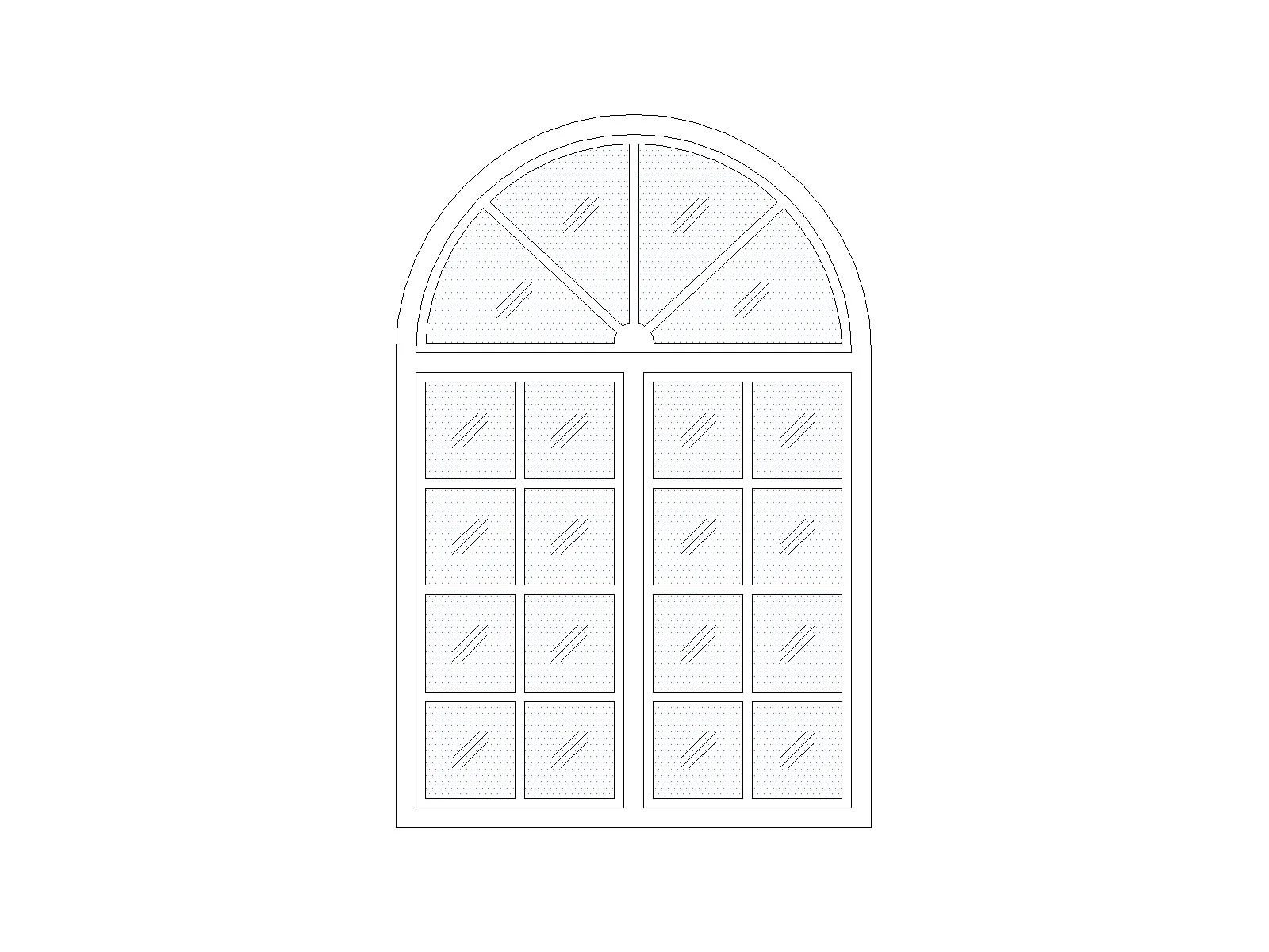 Free Semi-Circular Arched Top Wooden Casement Window CAD Block